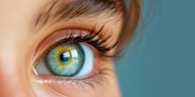 Nahaufnahme einer grünen Augeniris als Motiv für den IVOM Aufbaukurs des ABF-Campus